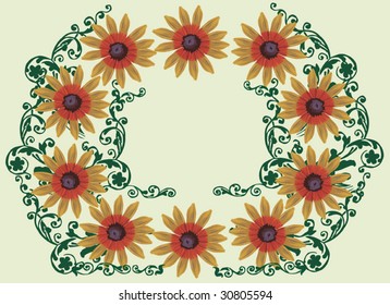 illustration with floral frame decoration on light background