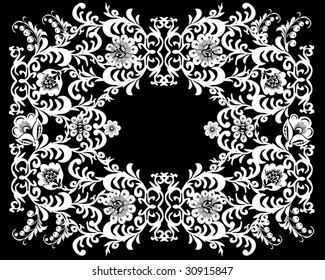 illustration with floral frame decoration on black background