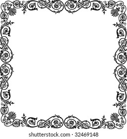 illustration with floral frame decoration on white background