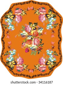illustration with floral frame decoration on orange background