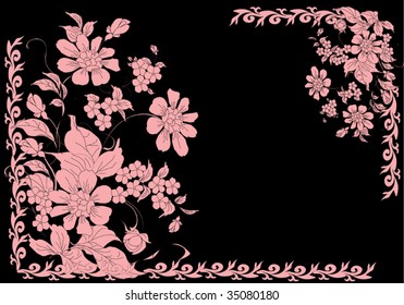 illustration with floral frame decoration on black background