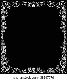 illustration with floral frame decoration on black background