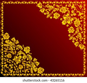illustration with floral frame decoration on red background