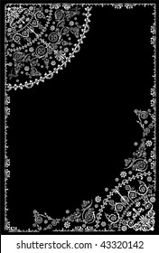 illustration with floral frame decoration on black background