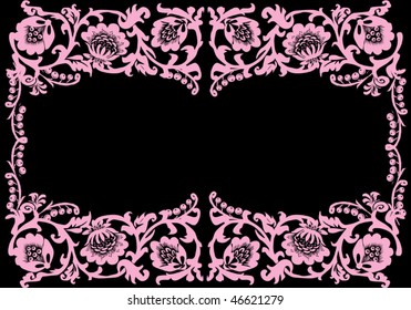 illustration with floral frame decoration on black background