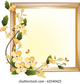 illustration with floral frame decoration on white background
