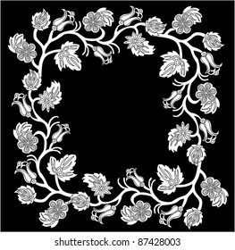 illustration with floral frame decoration on black background