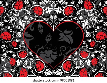 illustration with floral frame decoration on black background