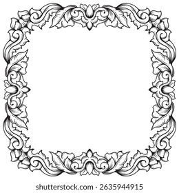 Illustration of floral frame design with black and white vignette