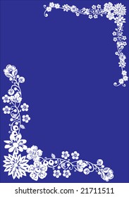 illustration with floral frame on blue background