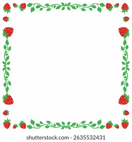 Illustration of floral frame with strawberries on a white background vector