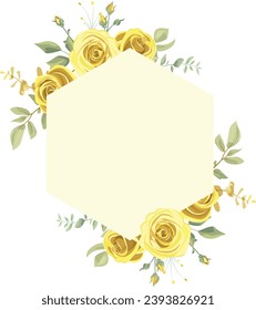 Illustration of floral frame with yellow and green rose leaves, for wedding stationary, greeting, wallpaper, fashion, background, texture, wrapping