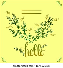 Illustration of floral greeting card; hand drawn vector card; ink botanical greeting card on holidays