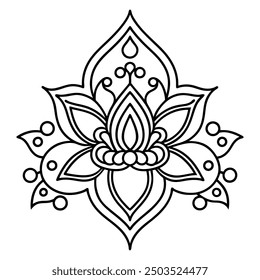 An illustration of a floral Mandala Design in black and white.