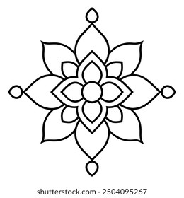 An illustration of a floral Mandala Design in black and white.