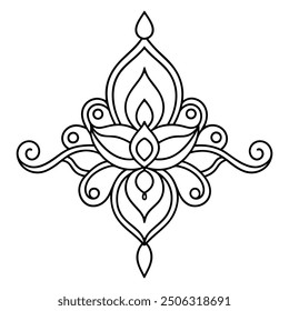 An illustration of a floral Mandala Design in black and white.