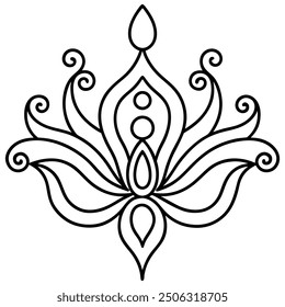 An illustration of a floral Mandala Design in black and white.