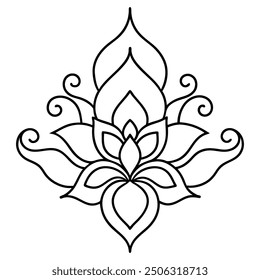 An illustration of a floral Mandala Design in black and white.