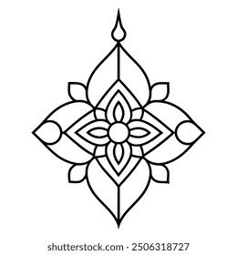 An illustration of a floral Mandala Design in black and white.