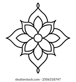 An illustration of a floral Mandala Design in black and white.