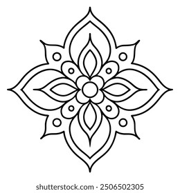 An illustration of a floral Mandala Design in black and white.