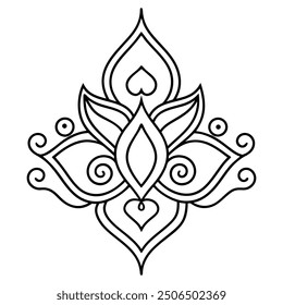 An illustration of a floral Mandala Design in black and white.