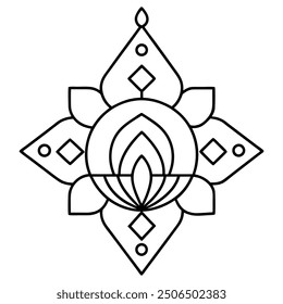 An illustration of a floral Mandala Design in black and white.