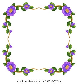 Illustration of a floral margin with violet flowers on a white background