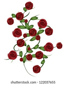 Illustration of floral ornament with abstract red roses.