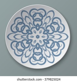 Illustration floral ornament plate isolated