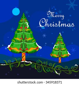 illustration of floral pine tree in Christmas holiday background