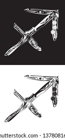 illustration of Floral sagittarius zodiac sign in white and black colors