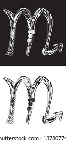 illustration of Floral scorpio zodiac sign in white and black colors