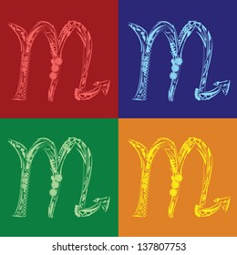 illustration of Floral scorpio zodiac sign in different colors