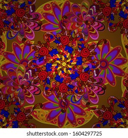 Illustration of floral seamless pattern. Flowers of the valley on orange, brown and red colors.