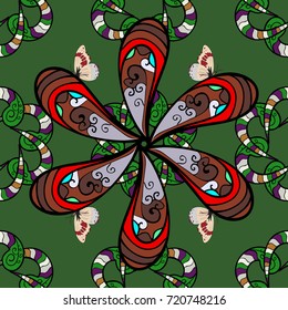 Illustration of floral seamless pattern. Flowers of the valley on green, black and brown colors.