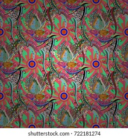 Illustration of floral seamless pattern. Flowers of the valley on pink, green and black colors.