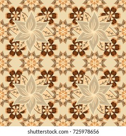Illustration of floral seamless pattern. Flowers of the valley on beige, brown and orange colors.
