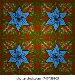 Illustration of floral seamless pattern. Flowers of the valley on orange, green and blue colors.