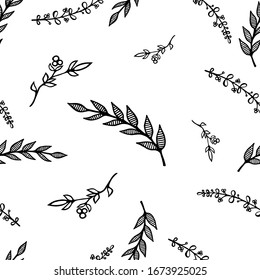 Illustration of floral seamless pattern; hand drawn vector ornate; ink botanical pattern for fabric, paper and decoration