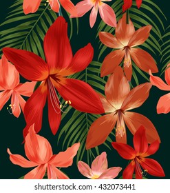 Illustration of floral seamless pattern,amaryllis seamless pattern