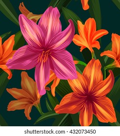 Illustration of floral seamless pattern,amaryllis seamless pattern