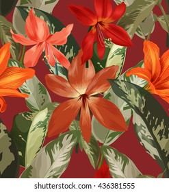 Illustration of floral seamless pattern,amaryllis seamless pattern

