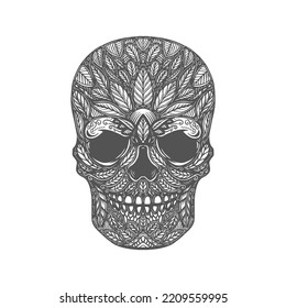 Illustration of floral skull. Design element for poster, t shirt, sign. Vector illustration