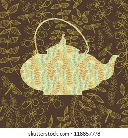 Illustration with floral teapot. Vector