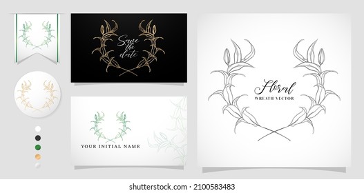 illustration of an floral wreath vector background, label of floral leaf isolated background applicable for greeting cards, wedding invitation, business your initial name on your card, decorative menu