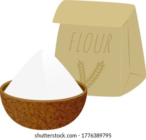 Illustration of flour in a brown bowl.