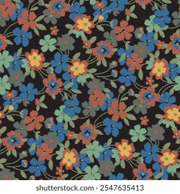 illustration of flower arrangements in earth colors. floral textile design.