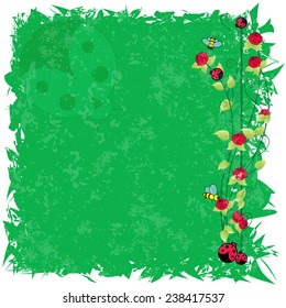 Illustration of flower with bees and ladybird frame 