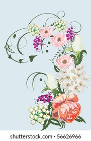 illustration with flower bouquet on blue background
